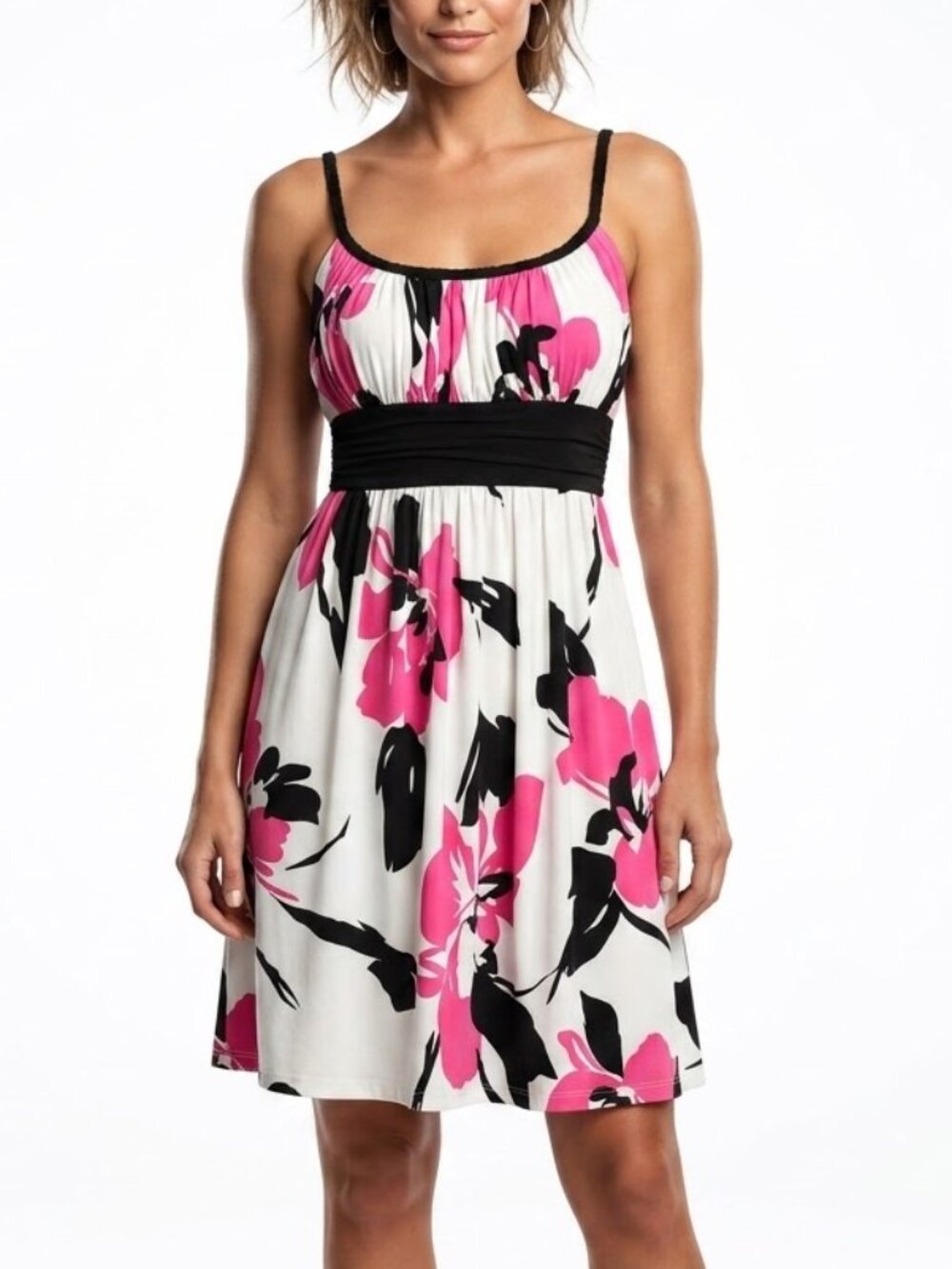 City Triangles Y2K Whimsigoth Floral Empire Waist Mini Dress Pink Black Large